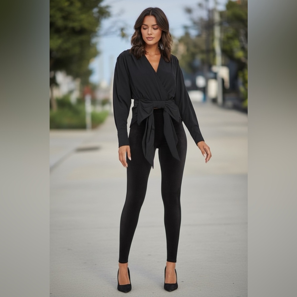 SPANX Black Velvet High-Rise Leggings Size: S